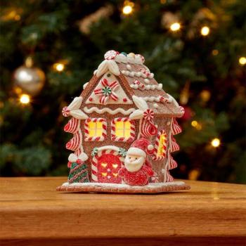 Santas Lebkuchen-Hütte 13 x 9.5 x 9.5cm / Gingerbread Santa CandyCane Cottage